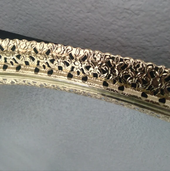 Vanity Tray Vintage Filagree Metal Mirrored - Picture 3 of 7